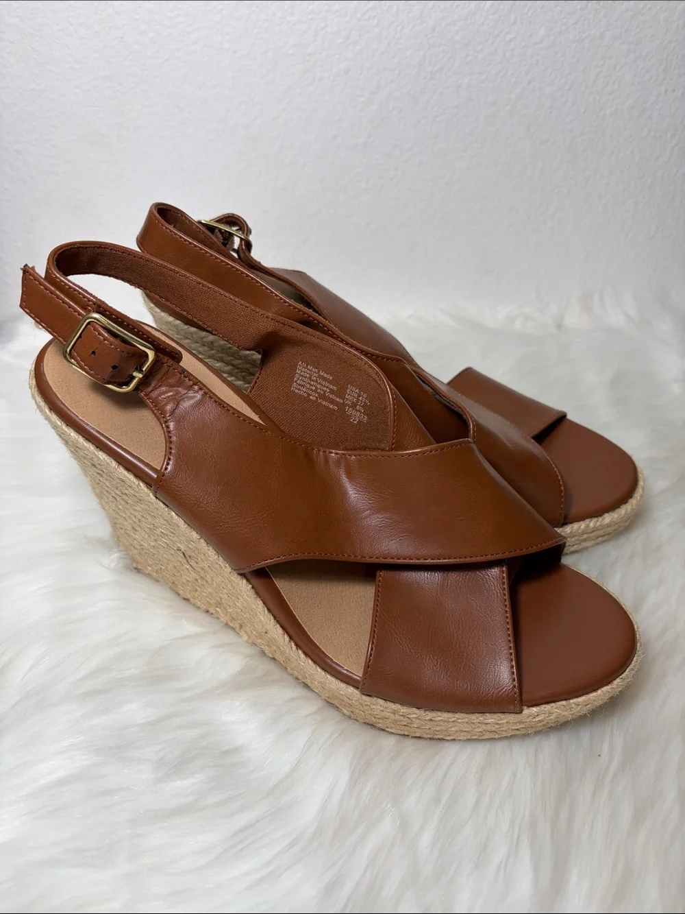 American Eagle Outfitters Tan Brown Espadrille Wedge Slingback Sandals